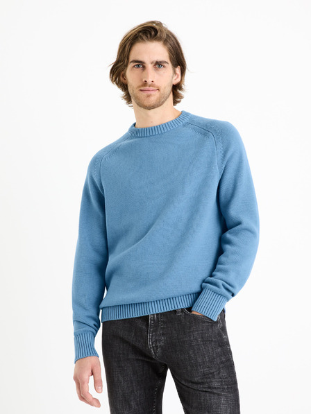Celio Modrý pánský basic svetr Celio Febasic