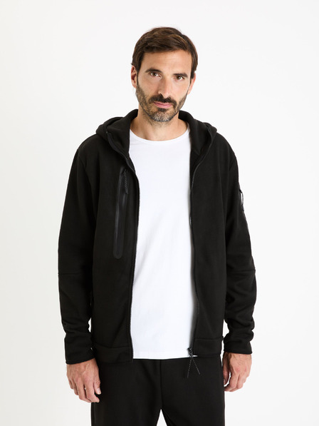 Celio Černá pánská mikina na zip s kapucí Celio Fecoldyoke