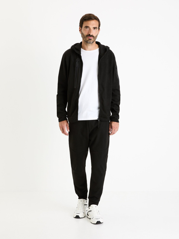 Celio Černá pánská mikina na zip s kapucí Celio Fecoldyoke