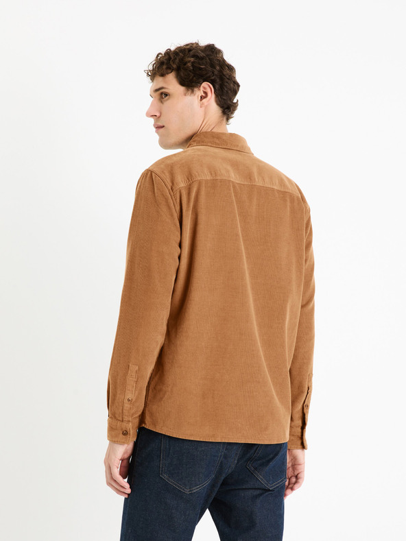 Celio Hnědá pánská manšestrová košile Celio Faduroy