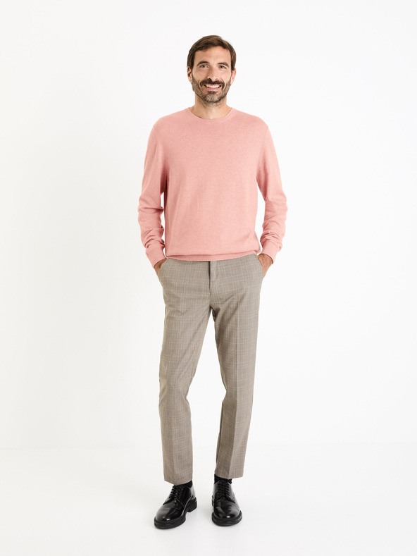 Celio Béžové pánské kostkované kalhoty Celio Fowinter