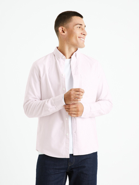 Celio Růžová pánská pruhovaná košile Celio Caoxfordy