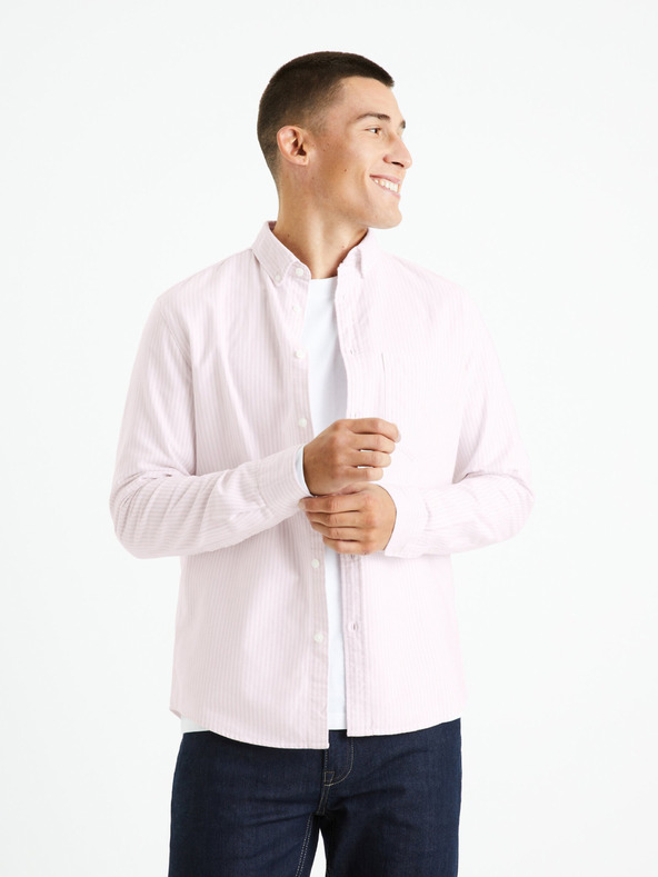 Celio Růžová pánská pruhovaná košile Celio Caoxfordy