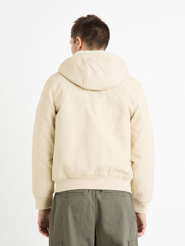 Celio Krémová pánská bunda s umělým kožíškem Celio Fuhoodie