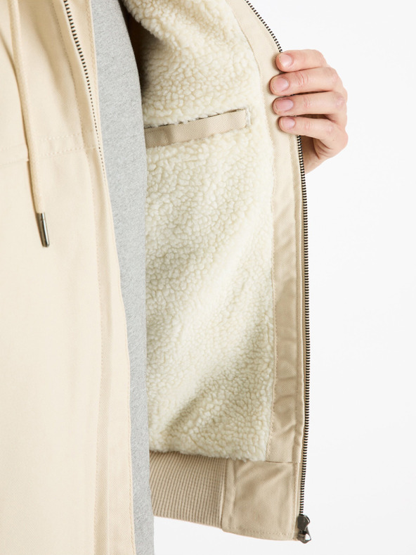 Celio Krémová pánská bunda s umělým kožíškem Celio Fuhoodie