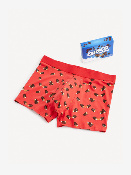 Celio Červené pánské vzorované boxerky Celio Choco
