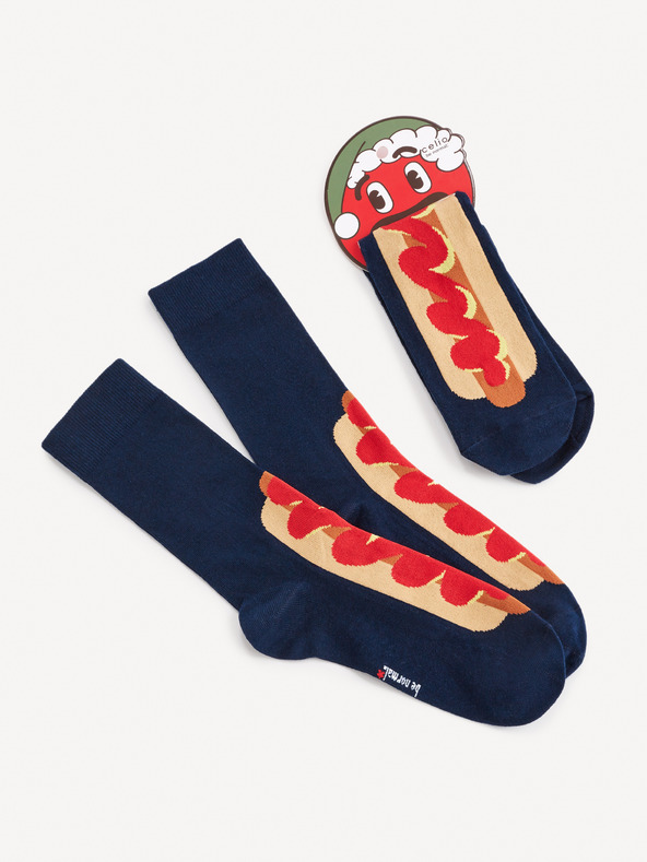 Celio Tmavě modré pánské vzorované ponožky Celio Hot Dog