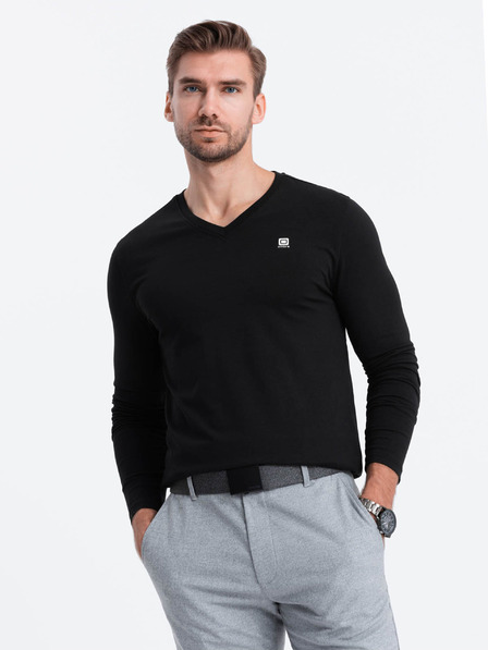 Ombre Clothing Černé pánské tričko s véčkovým výstřihem Ombre Clothing