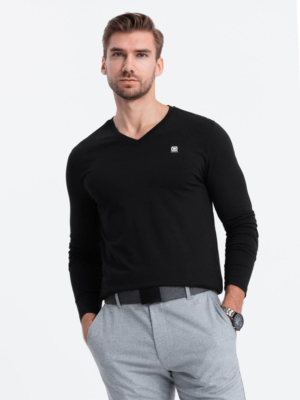 Ombre Clothing Černé pánské tričko s véčkovým výstřihem Ombre Clothing