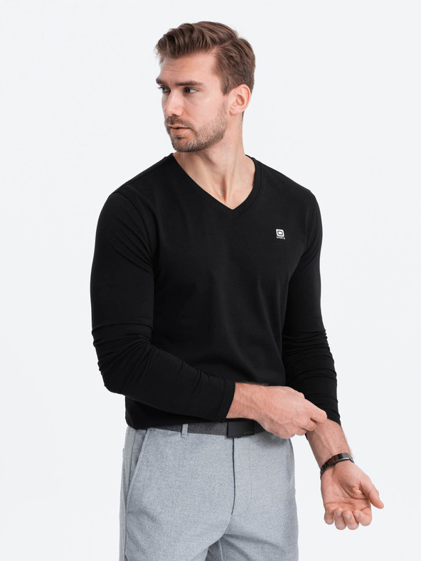 Ombre Clothing Černé pánské tričko s véčkovým výstřihem Ombre Clothing