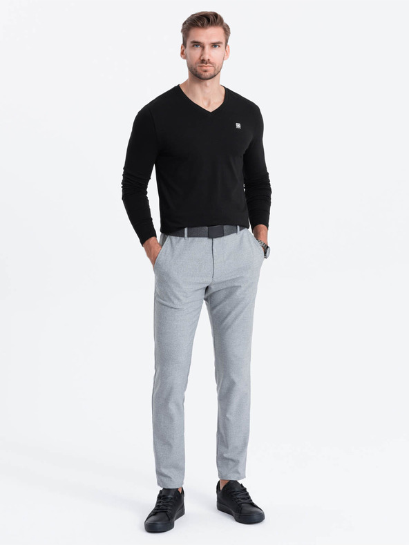 Ombre Clothing Černé pánské tričko s véčkovým výstřihem Ombre Clothing