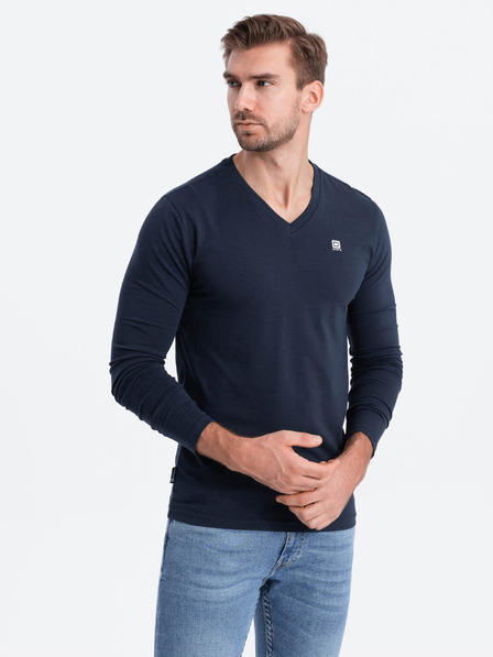 Ombre Clothing Tmavě modré pánské tričko s véčkovým výstřihem Ombre Clothing