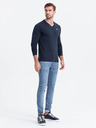 Ombre Clothing Tmavě modré pánské tričko s véčkovým výstřihem Ombre Clothing