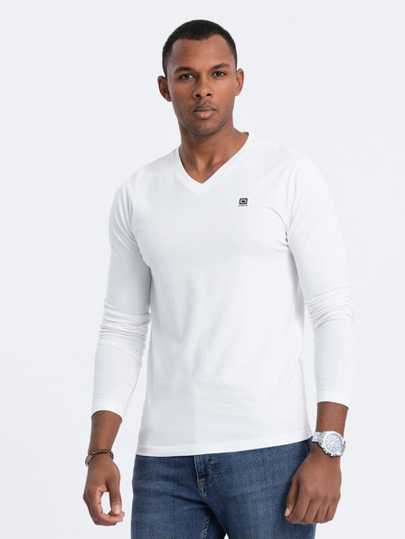 Ombre Clothing Bílé pánské tričko s véčkovým výstřihem Ombre Clothing