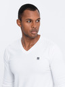 Ombre Clothing Bílé pánské tričko s véčkovým výstřihem Ombre Clothing