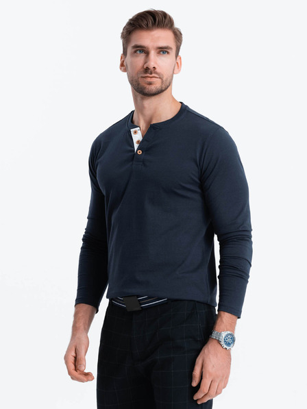 Ombre Clothing Tmavě modré pánské tričko s knoflíky Ombre Clothing HENLEY