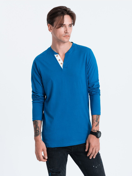 Ombre Clothing Modré pánské tričko s knoflíky Ombre Clothing HENLEY