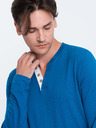 Ombre Clothing Modré pánské tričko s knoflíky Ombre Clothing HENLEY