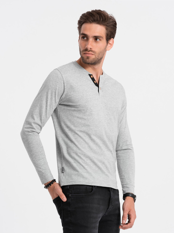 Ombre Clothing Šedé pánské tričko s knoflíky Ombre Clothing HENLEY