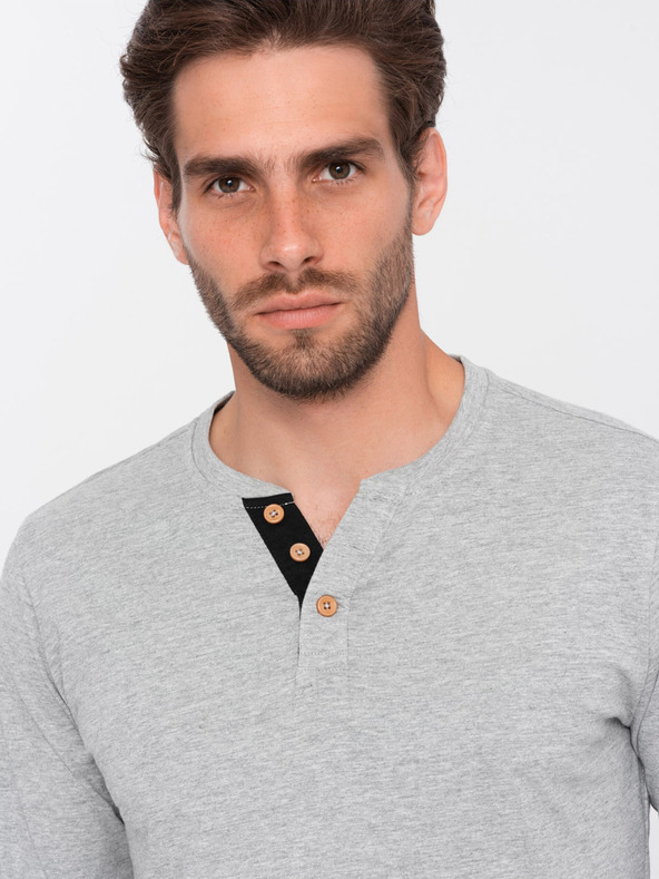 Ombre Clothing Šedé pánské tričko s knoflíky Ombre Clothing HENLEY