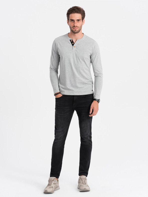 Ombre Clothing Šedé pánské tričko s knoflíky Ombre Clothing HENLEY