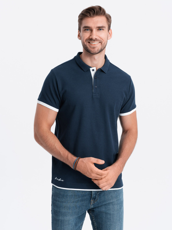 Ombre Clothing Tmavě modré pánské polo tričko Ombre Clothing