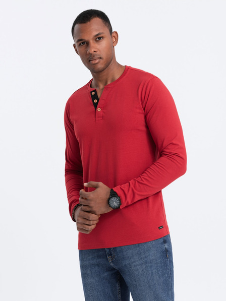 Ombre Clothing Červené pánské tričko s knoflíky Ombre Clothing HENLEY