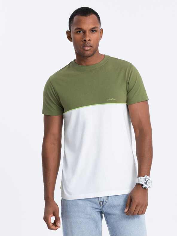 Ombre Clothing Bílo-zelené pánské tričko Ombre Clothing