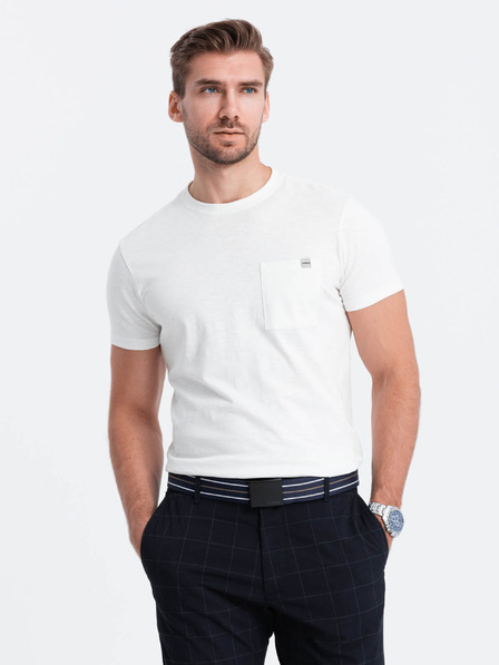 Ombre Clothing Krémové pánské tričko s kapsičkou Ombre Clothing