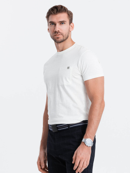 Ombre Clothing Krémové pánské tričko s kapsičkou Ombre Clothing