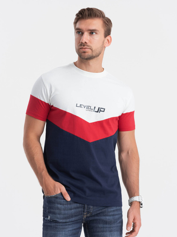 Ombre Clothing Červeno-modré pánské tričko s nápisem Ombre Clothing