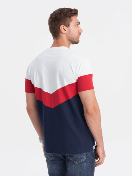 Ombre Clothing Červeno-modré pánské tričko s nápisem Ombre Clothing