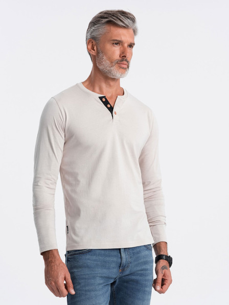 Ombre Clothing Světle šedé pánské tričko s knoflíky Ombre Clothing HENLEY