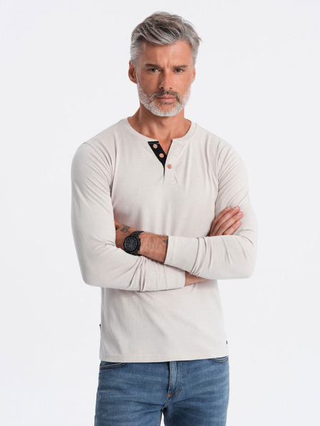Ombre Clothing Světle šedé pánské tričko s knoflíky Ombre Clothing HENLEY