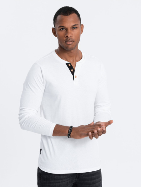 Ombre Clothing Bílé pánské tričko s knoflíky Ombre Clothing HENLEY