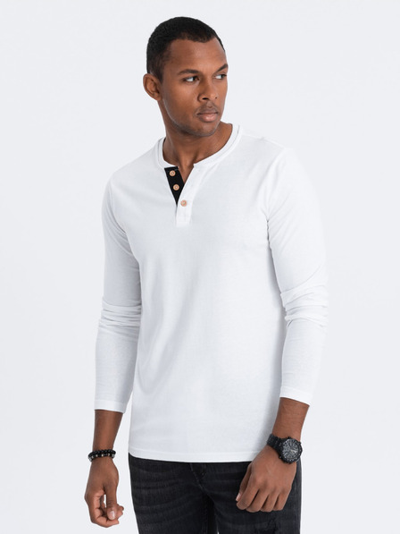 Ombre Clothing Bílé pánské tričko s knoflíky Ombre Clothing HENLEY