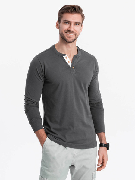 Ombre Clothing Tmavě šedé pánské tričko s knoflíky Ombre Clothing HENLEY