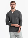 Ombre Clothing Tmavě šedé pánské tričko s knoflíky Ombre Clothing HENLEY