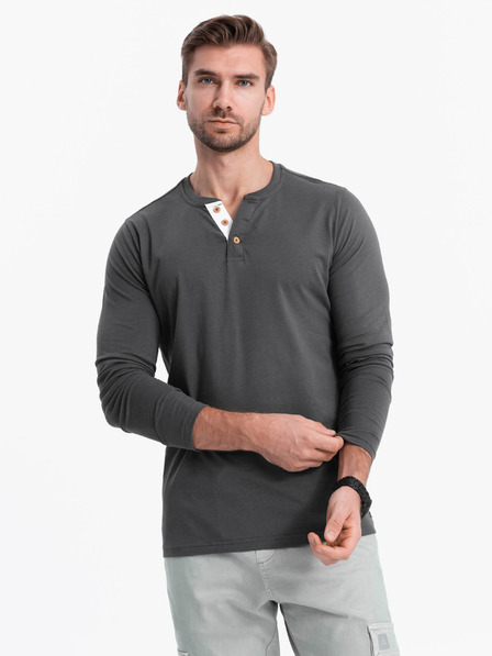 Ombre Clothing Tmavě šedé pánské tričko s knoflíky Ombre Clothing HENLEY