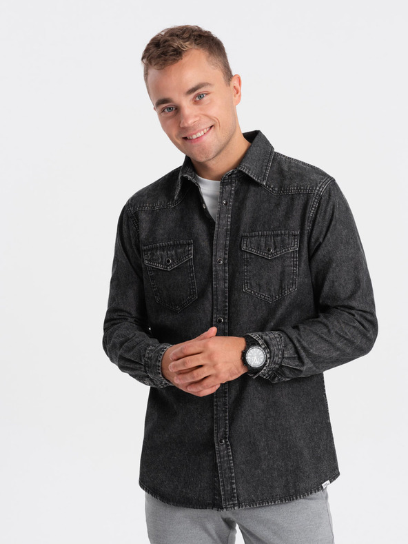 Ombre Clothing Černá pánská džínová košile Ombre Clothing