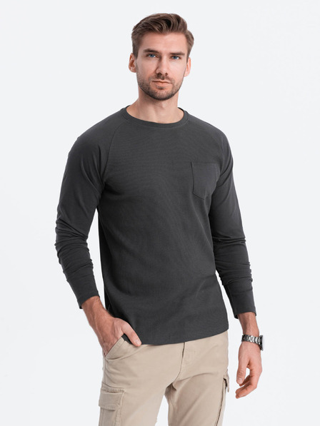 Ombre Clothing Tmavě šedé pánské basic tričko s kapsičkou Ombre Clothing