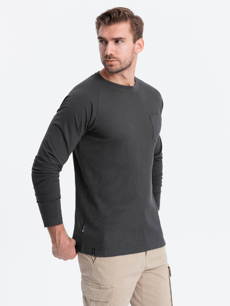 Ombre Clothing Tmavě šedé pánské basic tričko s kapsičkou Ombre Clothing