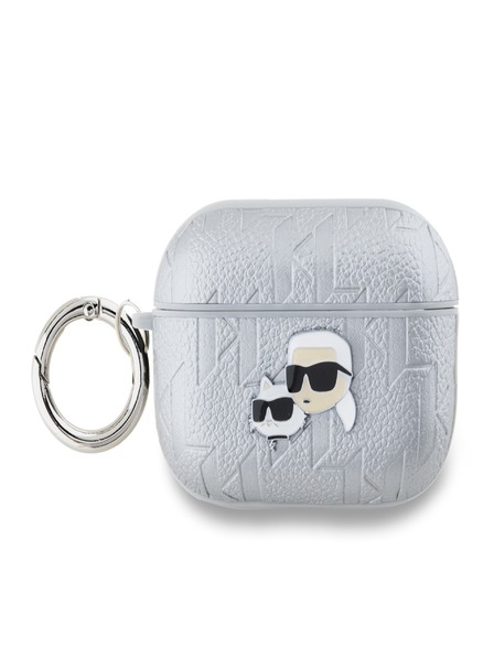 Karl Lagerfeld PU Embossed Karl and Choupette Heads Pouzdro pro AirPods Pro 2 Silver Karl Lagerfeld