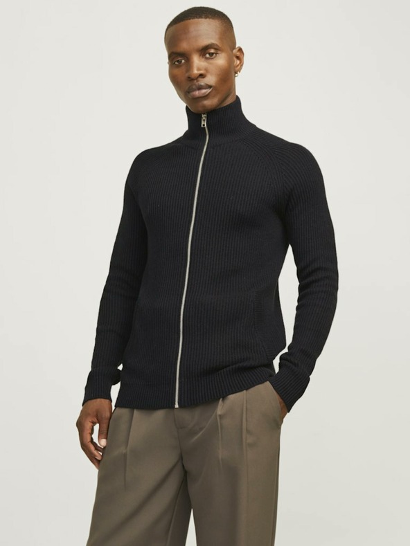 Jack & Jones Černý pánský svetr na zip Jack & Jones