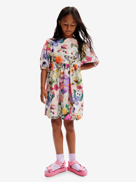 Desigual Fialovo-krémové holčičí květované šaty Desigual Akira
