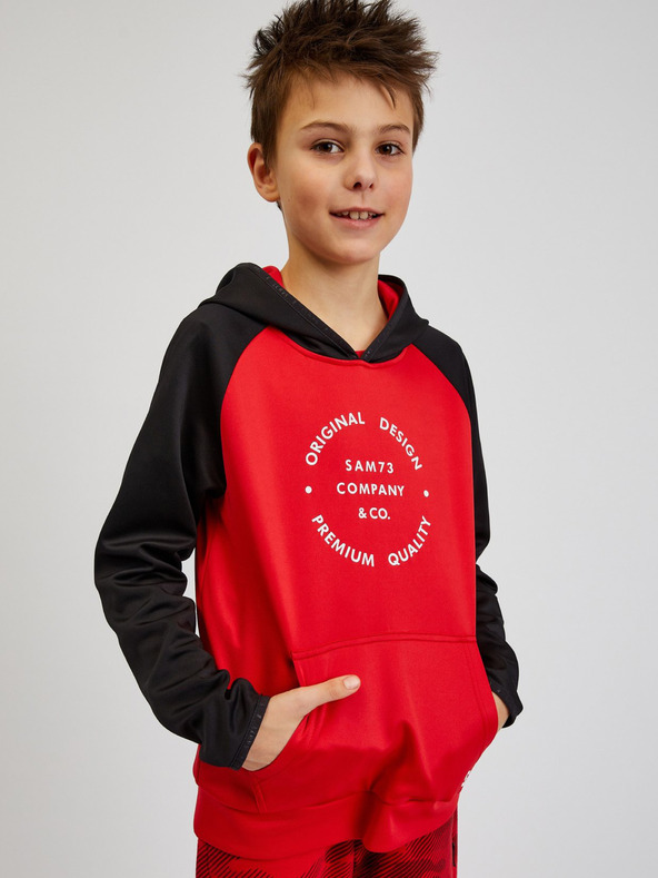 Sam 73 Černo-červená unisex dětská mikina s kapucí SAM73 Draco