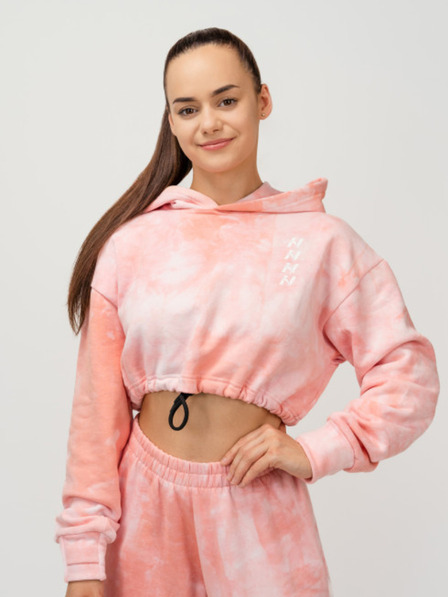Nebbia Růžová dámská vzorovaná mikina s kapucí NEBBIA Re-fresh Women’s Crop Hoodie Nebbia