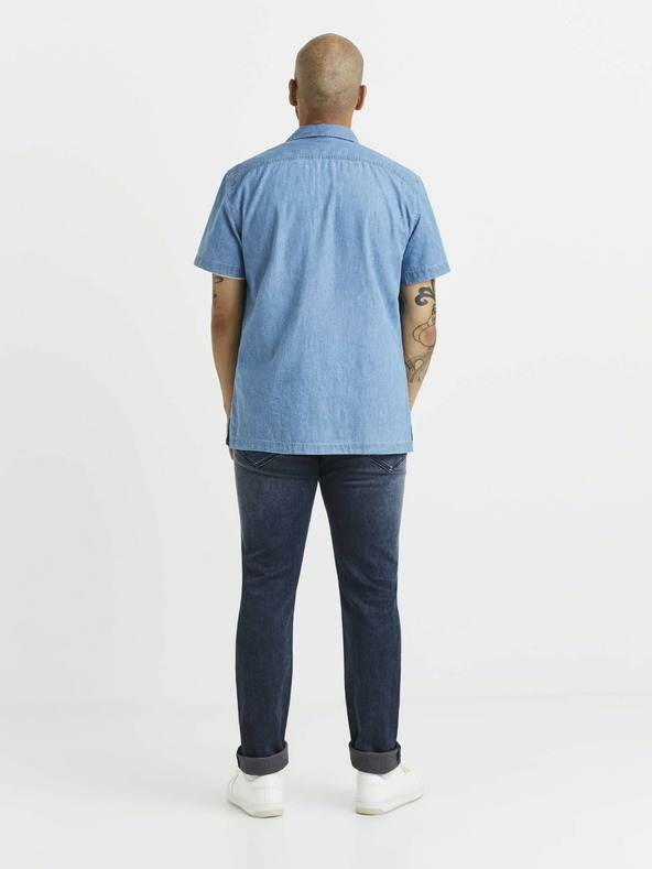 Celio Modrá pánská džínová košile s kapsami Celio