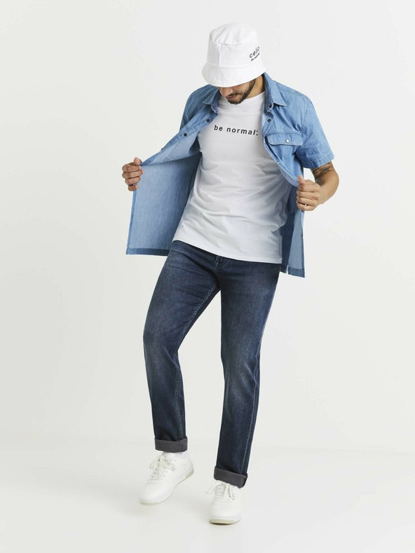 Celio Modrá pánská džínová košile s kapsami Celio