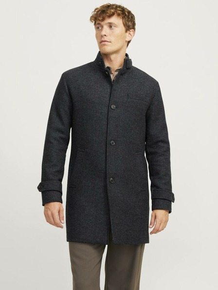 Jack & Jones Tmavě šedý pánský vlněný kabát Jack & Jones